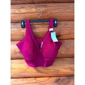 Cacique Lace Lounge Bralette Magenta Pink 40DDD Wire-Free C710-F6118